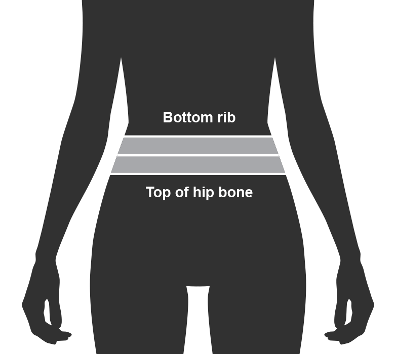 To measure your waist it is half way between your bottom rib and top of the hip bone